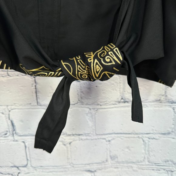 Rima Women's‎ Porpoise Themed Tie Back Halter Top, Size Small, Black w/ Gold - Picture 5 of 9